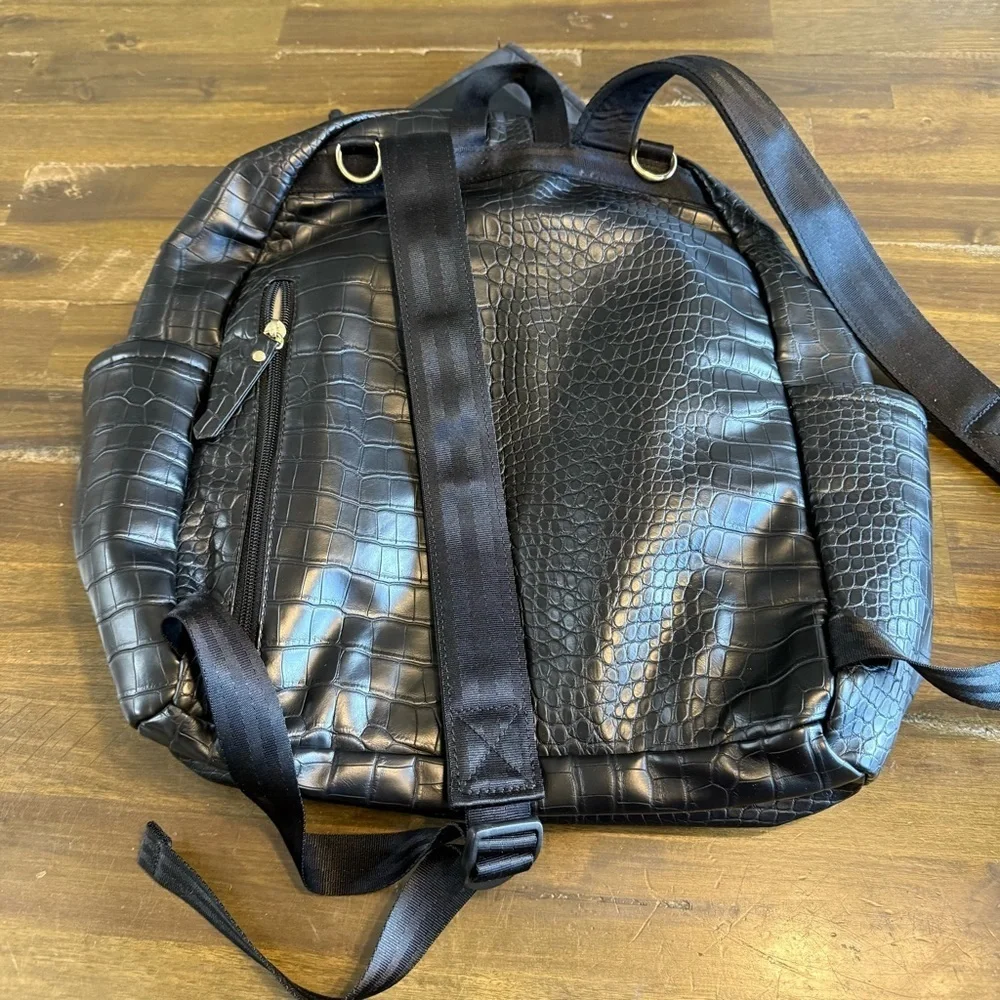 Petunia Pickle Bottom Black Faux Croc Diaper Bag Backpack Pad Wipes Container